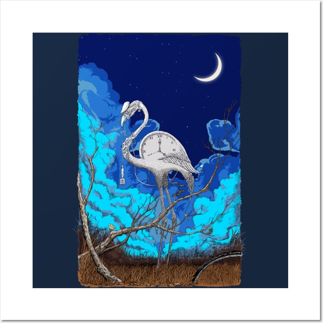 Night Flamingo Illustration Wall Art by ElzeroStudio